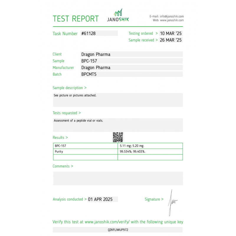 BPC 157 5mg Lab Test Reports