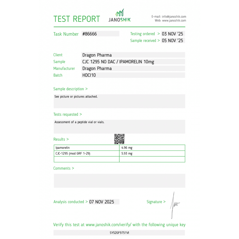 CJC 1295 NO DAC / Ipamorelin 10mg Lab Test Reports